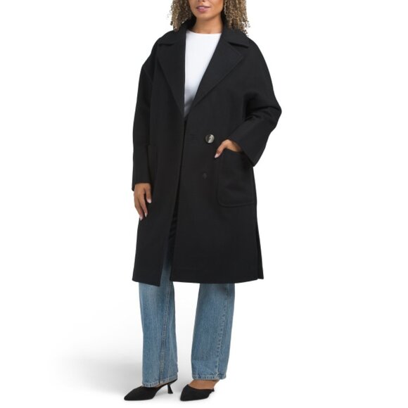 TARDIA Black Made In Italy Virgin Wool Cashmere Blend Long Coat - Picture 1 of 2
